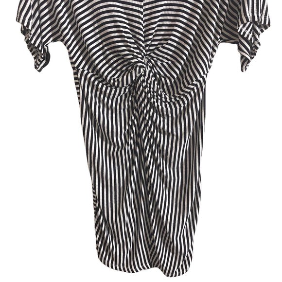 Potter's Pot Knot Front Black White Striped Dolman Sleeve Dress M - Picture 6 of 9
